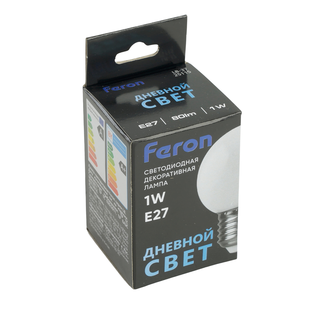 Лампа светодиодная Feron LB-37 Шарик E27 1W 230V 6400K матовый от компании Ферон