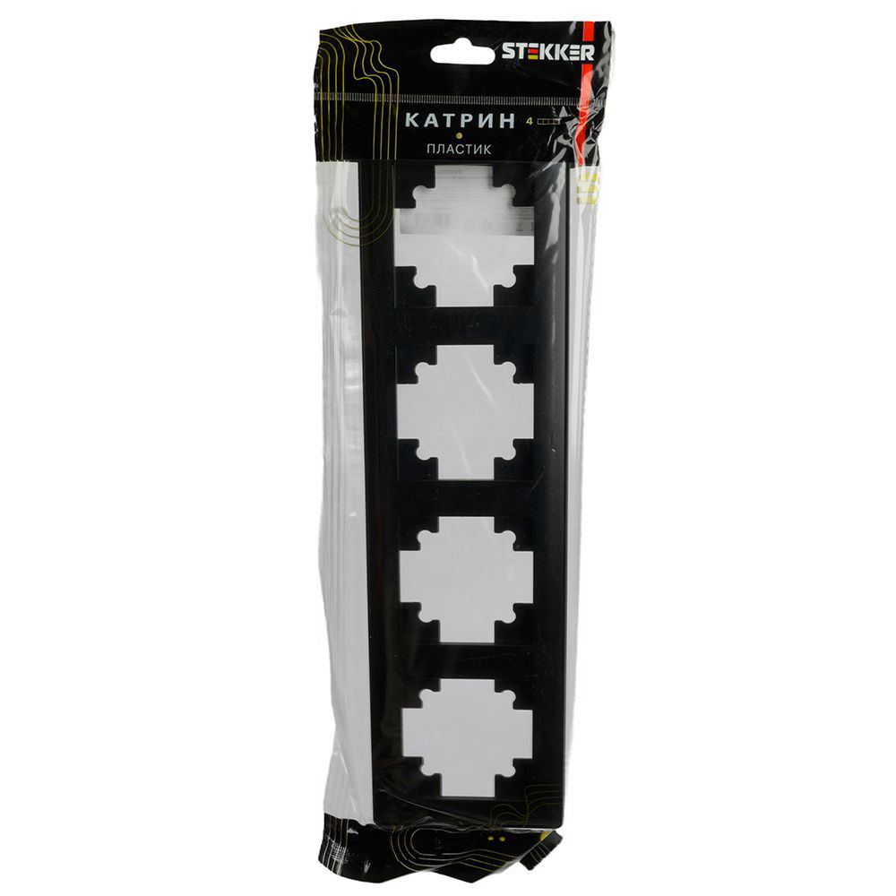 Рамка STEKKER, PFR00-7004-05 4-местная, пластик, серия Катрин, черный от компании Stekker