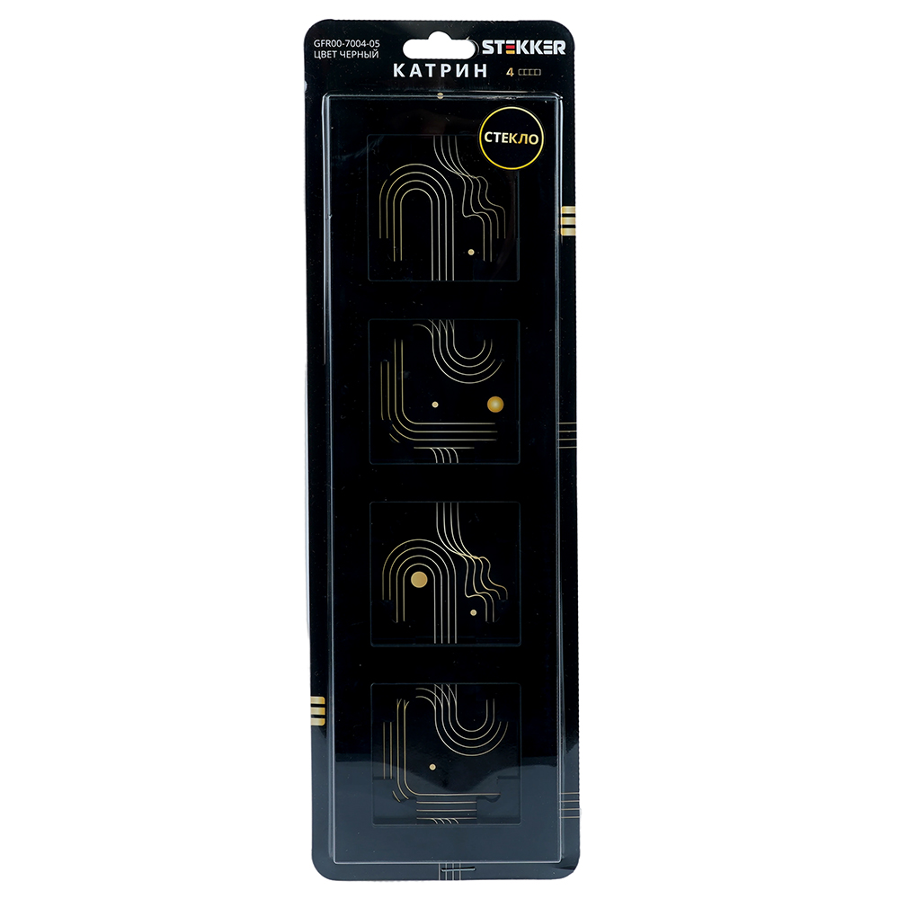 Рамка 4-местная, стекло, STEKKER GFR00-7004-05, серия Катрин, черный от компании Stekker