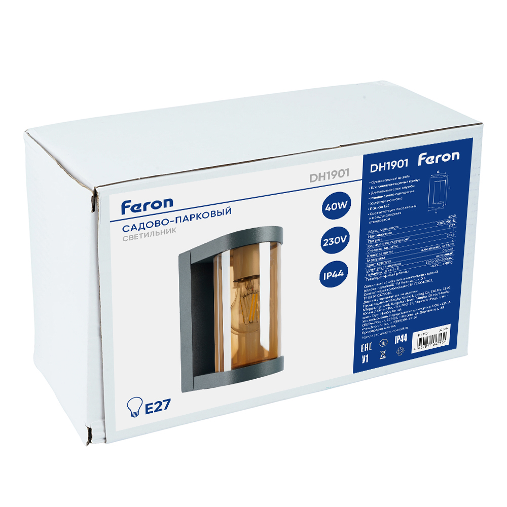 Светильник садово-парковый Feron DH1901, на стену, E27 230V, серый/янтарный от компании Ферон по цене 