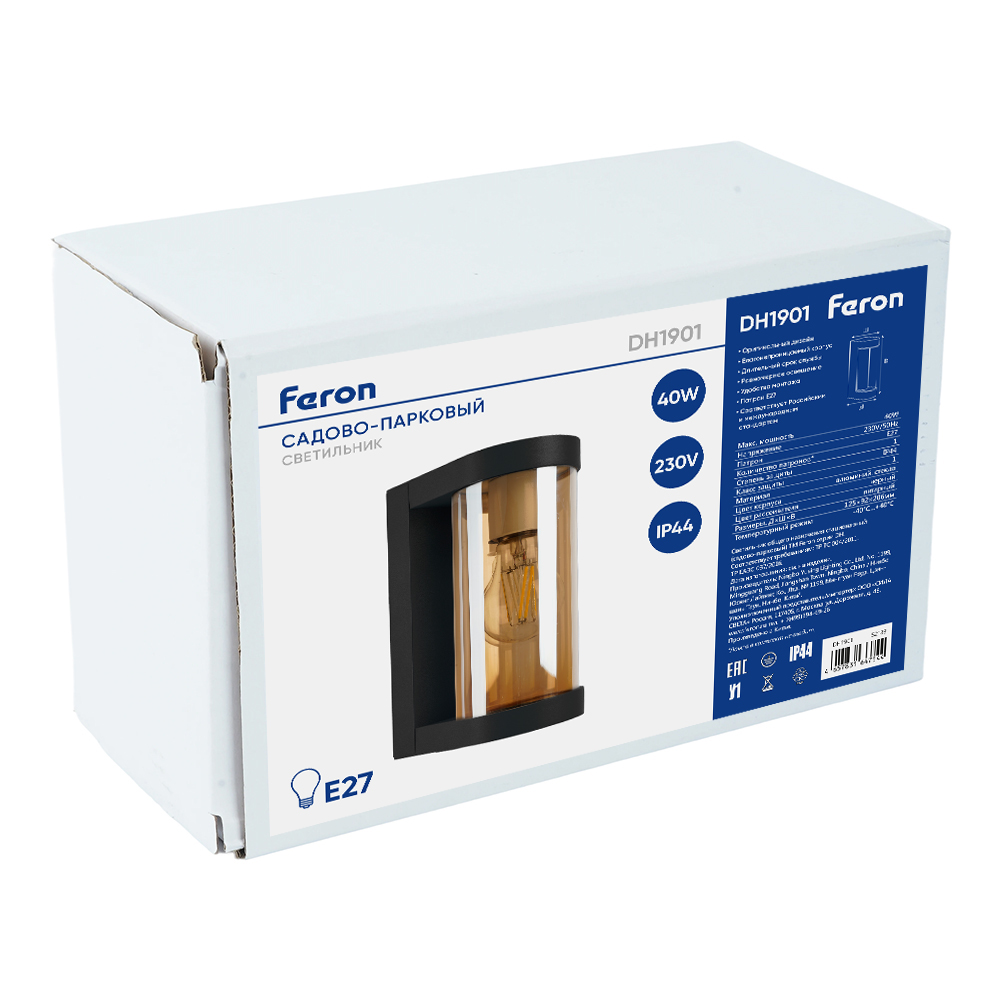Светильник садово-парковый Feron DH1901, на стену, E27 230V, черный/янтарный от компании Ферон по цене 