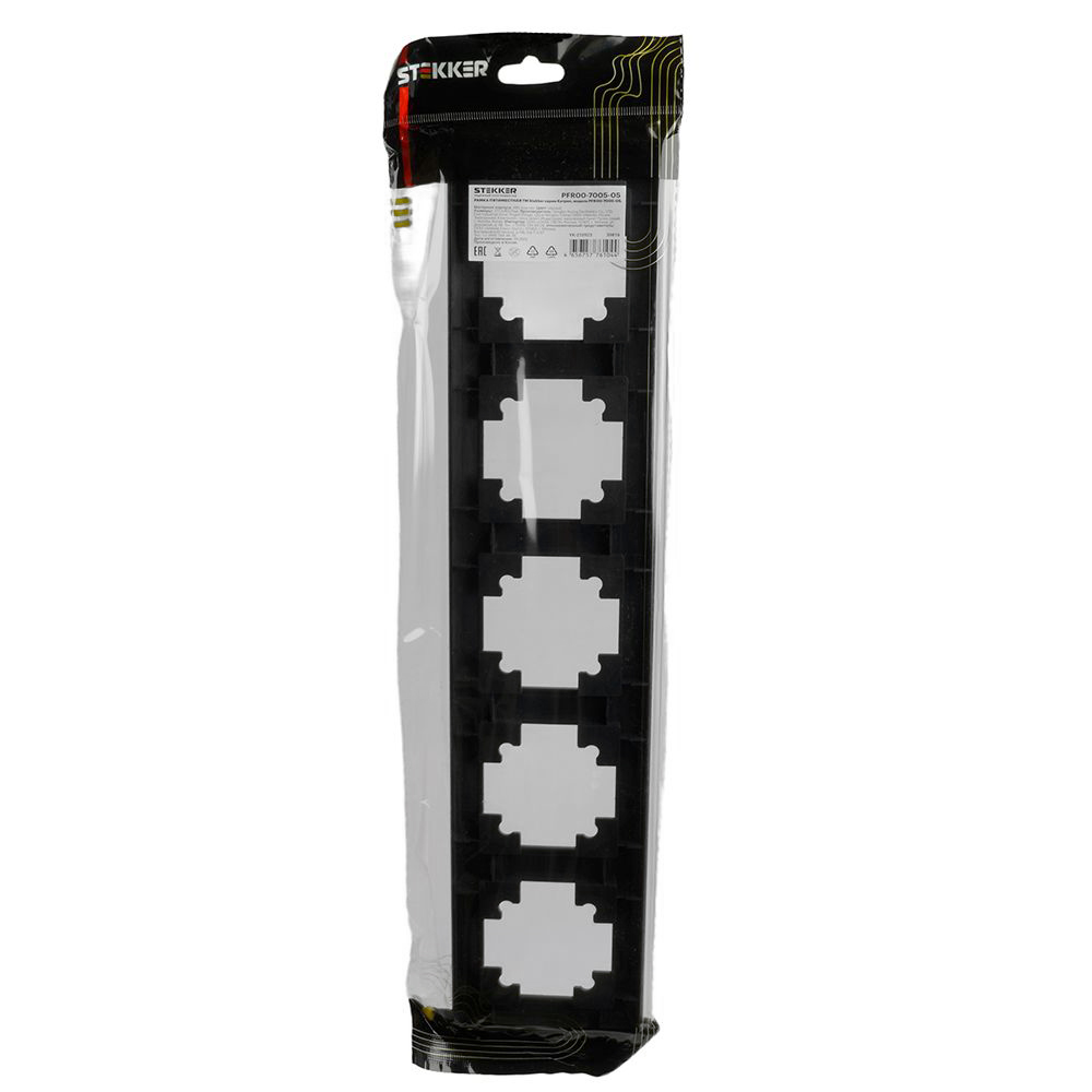 Рамка STEKKER, PFR00-7005-05 5-местная, пластик, серия Катрин, черный от компании Stekker