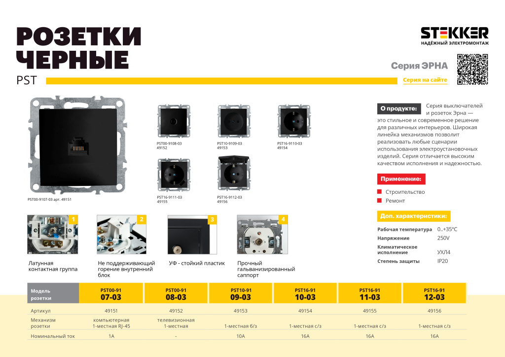 Новинка! Встраиваемые розетки серии Эрна черные Stekker