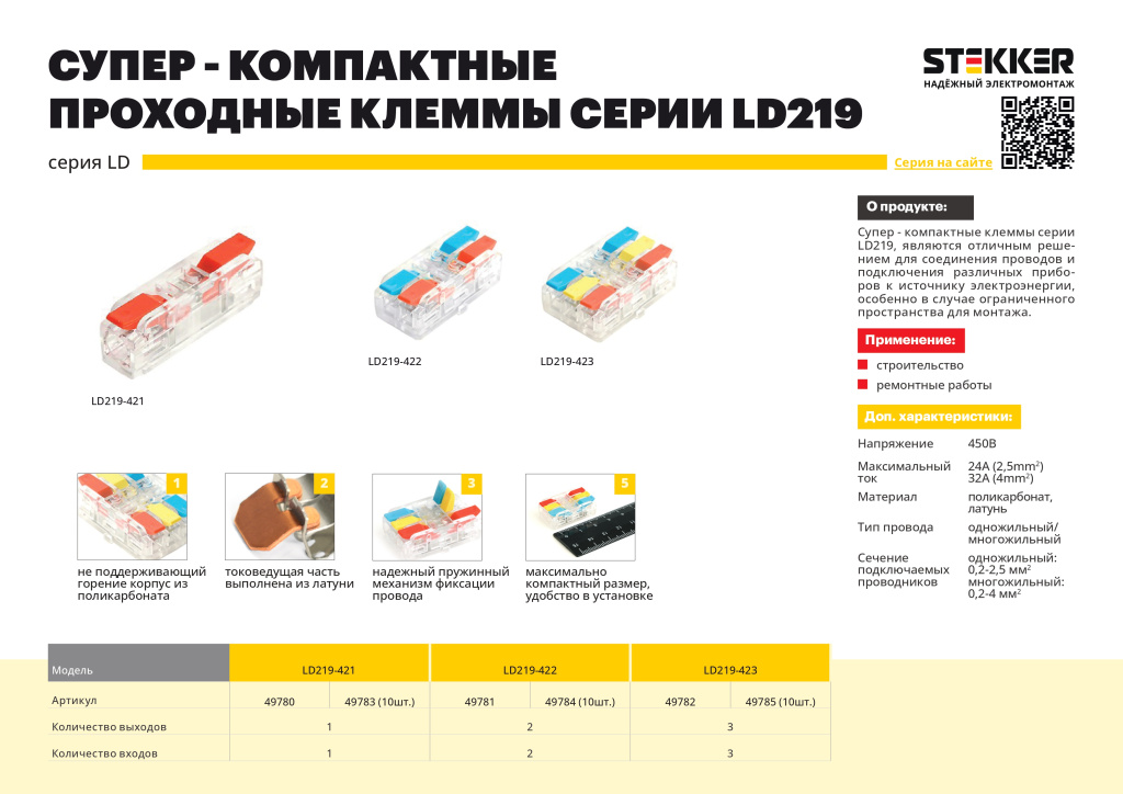 Новинка! Супер - компактные клеммы серии LD219 Steker