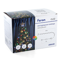 Светодиодная гирлянда Feron CL32 линейная 20 м +3м 230V мультиколор, c питанием от сети, черный шнур Светодиодная гирлянда Feron CL32 линейная 20 м +3м 230V мультиколор, c питанием от сети, черный шнур