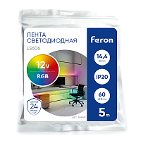 Светодиодная LED лента Feron LS606, 60SMD(5050)/m 14,4W/m 12V 5m RGB Артикул 41449 Светодиодная LED лента Feron LS606, 60SMD(5050)/m 14,4W/m 12V 5m RGB Артикул 41449