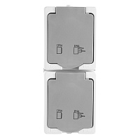 Розетка 2-местная с крышкой с/з STEKKER PST16-22-54V, пластик АВS, 250В, 16А, IP54,  белый/серый 49737