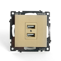 Розетка 2-местная USB (механизм), STEKKER, GLS10-7115-08, 250В, 2,1А, серия Катрин, золото 49229 Розетка 2-местная USB (механизм), STEKKER, GLS10-7115-08, 250В, 2,1А, серия Катрин, золото 49229