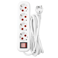 Удлинитель четырехместный с/з с выключателем STEKKER HM03-41-02 3x0,75, 2м, серия Home (У10А-003), белый 39523