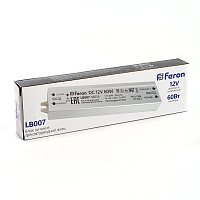 Трансформатор электронный для светодиодной ленты 60W 12V IP67 (драйвер), LB007 FERON Артикул 48056 Трансформатор электронный для светодиодной ленты 60W 12V IP67 (драйвер), LB007 FERON Артикул 48056