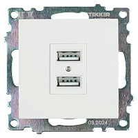 Розетка USB 2-местная (механизм), STEKKER GLS10-7115-01, 250B, 2,1А, серия Катрин, белый 39686 Розетка USB 2-местная (механизм), STEKKER GLS10-7115-01, 250B, 2,1А, серия Катрин, белый 39686