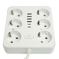 Удлинитель 6-местный c/з 3x1 мм2, 1,8 м, 250В, 10А, 4USB+2Type-C 2,4А, серия Home plus, белый STEKKER HM09-66-02 49975 Удлинитель 6-местный c/з 3x1 мм2, 1,8 м, 250В, 10А, 4USB+2Type-C 2,4А, серия Home plus, белый STEKKER HM09-66-02 49975