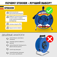 Удлинитель на металлической катушке 4-местный с/з Stekker, PRF02-41-50, 50м, 3*2,5, серия Professional, синий 39297 Удлинитель на металлической катушке 4-местный с/з Stekker, PRF02-41-50, 50м, 3*2,5, серия Professional, синий 39297