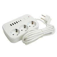 Удлинитель 3-местный c/з 3x1 мм2, 3 м, 250В, 10А, 4USB+2Type-C 2,4А, серия Home plus, белый STEKKER HM09-36-02 49979 Удлинитель 3-местный c/з 3x1 мм2, 3 м, 250В, 10А, 4USB+2Type-C 2,4А, серия Home plus, белый STEKKER HM09-36-02 49979