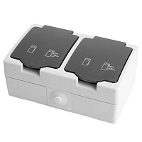 Розетка 2-местная с крышкой с/з STEKKER PST16-12-54, пластик АВS, 250В, 16А, IP54, серый/графит 32754