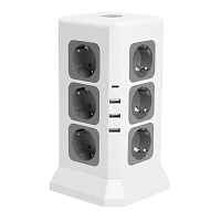 Удлинитель 12-местн с/з, 3x1мм2, 1.5 м,250В,16А, 3520Вт 3USB A + 1C 5V 3,4A, белый, серый серия Comfort HM10-61-01 49991