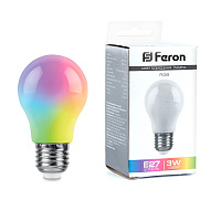 Лампа светодиодная Feron LB-375 E27 3W матовая 230V RGB плавная сменая цвета 38118 Лампа светодиодная Feron LB-375 E27 3W матовая 230V RGB плавная сменая цвета 38118