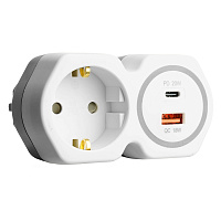 Разветвитель сетевой на 1 выход с/з STEKKER 250В, 16А, USB A+ Type C, 2,4А, PD, белый/серый, ADP16-16-20 50109 Разветвитель сетевой на 1 выход с/з STEKKER 250В, 16А, USB A+ Type C, 2,4А, PD, белый/серый, ADP16-16-20 50109