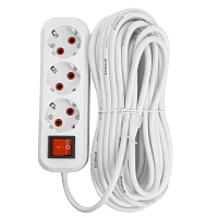 Удлинитель трехместный с/з  с выключ. STEKKER HM07-31-10 3x1мм2, 10м, серия Home (У16А-002), белый 49357