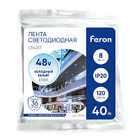 Лента светодиодная стабилизированная 120SMD(2835)/м 8Вт/м 48V 40000*10*1.22мм 6500К, IP20 LS420 FERON  Лента светодиодная стабилизированная 120SMD(2835)/м 8Вт/м 48V 40000*10*1.22мм 6500К, IP20 LS420 FERON