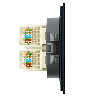 Розетка компьютерная 2-местная RJ-45 (механизм), STEKKER,  серия Мия, RST00-3111-05, черный бархат 50451