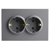 Розетка 2-местная с з/ш, с/з, СЗК, STEKKER, 250В, 16А, серия Эмили, RST16-5114-05ZK, черный уголь, soft touch 50252