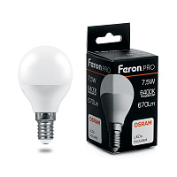 Лампа светодиодная Feron.PRO LB-1407 Шарик E14 7.5W 175-265V 6400K 38073 Лампа светодиодная Feron.PRO LB-1407 Шарик E14 7.5W 175-265V 6400K 38073