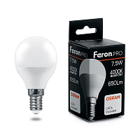 Лампа светодиодная Feron.PRO LB-1407 Шарик E14 7.5W 175-265V 4000K 38072 Лампа светодиодная Feron.PRO LB-1407 Шарик E14 7.5W 175-265V 4000K 38072