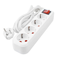 Удлинитель четырехместный с/з с выключателем STEKKER HM03-41-02 3x0,75, 2м, серия Home (У10А-003), белый 39523