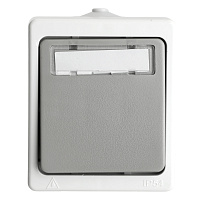 Выключатель 1-клавишный с окном для маркировки самовозвратный STEKKER, PSW10-214-54, открытой установки, 250В, 10А, IP54, белый/серый 49736