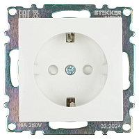 Розетка 1-местная с/з (механизм), STEKKER GLS16-7110-01, 250В, 16А с защитной шторкой, серия Катрин, белый 39304 Розетка 1-местная с/з (механизм), STEKKER GLS16-7110-01, 250В, 16А с защитной шторкой, серия Катрин, белый 39304