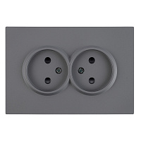 Розетка 2-местная с з/ш, б/з, СЗК, STEKKER, 250В, 16А, серия Эмили, RST16-5116-10ZK, платиново-серый, soft touch 50245