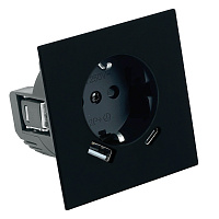 Розетка 1-местная з/ш с/з 16А + USB + Type C (механизм), STEKKER, 250В, 20W, серия Мия, RST16-3119-05, черный бархат 50452