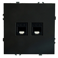 Розетка компьютерная 2-местная RJ-45 (механизм), STEKKER, серия Эмили, RST00-5111-05, черный уголь, soft touch 49848