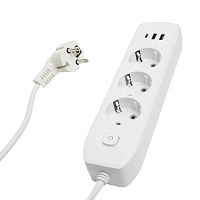Удлинитель 3-местный c/з 3x1 мм2, 3 м, 250В, 10А, 2USB+1Type-C 2,4А, серия Home plus, белый STEKKER HM08-33-02 49977