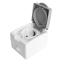 Розетка 1-местная с крышкой с/з STEKKER, PST26-11-54, пластик АВS, 250В, 16А, IP54, белый/серый 49727