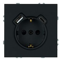 Розетка 1-местная з/ш с/з 16А + USB + Type C (механизм), Stekker, 250В, 20W, серия Эмили, черный уголь, soft-touch, RST16-5119-05   50218