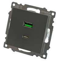 Розетка 2-местная USB + type C (механизм), 250В, 3А, max 20W, серия Катрин, графит, GLS10-7116-06 50052 Розетка 2-местная USB + type C (механизм), 250В, 3А, max 20W, серия Катрин, графит, GLS10-7116-06 50052