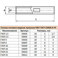 LD-GML-10-5 Гильза медная луженая ГМЛ 10-5  ГОСТ 23469.3-79 50608