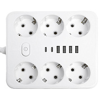 Удлинитель 6-местный c/з 3x1 мм2, 3 м, 250В, 10А, 4USB+2Type-C 2,4А, серия Home plus, белый STEKKER HM09-66-02 49982