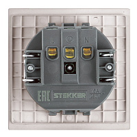 Розетка 1-местная с защитной шторкой с/з (механизм), STEKKER, 250В, 16А, серия Мия, RST16-3110-08, пудровый жемчуг 50484