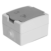 Розетка 1-местная с крышкой с/з STEKKER, PST26-11-54, пластик АВS, 250В, 16А, IP54, белый/серый 49727