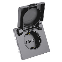 Розетка 1-местная с крышкой с защ. штор, STEKKER, с/з, IP42, 250В, 16А, серия Эмили, RST16-5112-10, платиново-серый, soft touch 49959