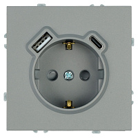 Розетка 1-местная з/ш с/з 16А + USB + Type C (механизм), Stekker, 250В, 20W, серия Эмили, платиново-серый, soft-touch, RST16-5119-10  50219 Розетка 1-местная з/ш с/з 16А + USB + Type C (механизм), Stekker, 250В, 20W, серия Эмили, платиново-серый, soft-touch, RST16-5119-10  50219