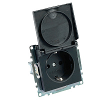 Розетка 1-местная с/з с крышкой (механизм), STEKKER GLS16-7112-05, 250В, 16А с защитной шторкой, серия Катрин, черный 39608 Розетка 1-местная с/з с крышкой (механизм), STEKKER GLS16-7112-05, 250В, 16А с защитной шторкой, серия Катрин, черный 39608