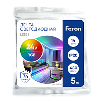 Светодиодная COB лента Feron LS531 576SMD(2110) 14Вт/м 24V 5000*10*1.8мм RGB, IP20