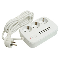 Удлинитель 3-местный c/з 3x1 мм2, 3 м, 250В, 10А, 4USB+2Type-C 2,4А, серия Home plus, белый STEKKER HM09-36-02 49979 Удлинитель 3-местный c/з 3x1 мм2, 3 м, 250В, 10А, 4USB+2Type-C 2,4А, серия Home plus, белый STEKKER HM09-36-02 49979
