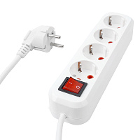 Удлинитель четырехместный с/з с выключателем STEKKER HM03-41-03 3x0,75, 3м, серия Home (У10А-003), белый 39524