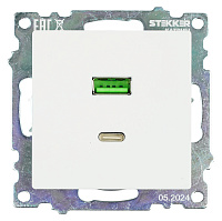Розетка USB 2-местная + type C (механизм), STEKKER GLS10-7116-01, 250В, 3А, max 20W, серия Катрин, белый 50051 Розетка USB 2-местная + type C (механизм), STEKKER GLS10-7116-01, 250В, 3А, max 20W, серия Катрин, белый 50051