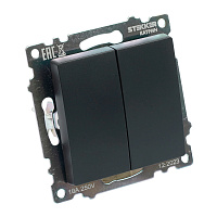 Выключатель 2-клавишный (механизм), STEKKER GLS10-7104-05, 250V, 10А, серия Катрин, черный 39606 Выключатель 2-клавишный (механизм), STEKKER GLS10-7104-05, 250V, 10А, серия Катрин, черный 39606